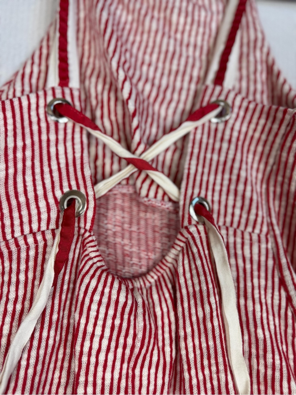 Zara Red White Striped Lace-Up Back Midi Dress Size Small Coastal Cottagecore - Picture 8 of 12